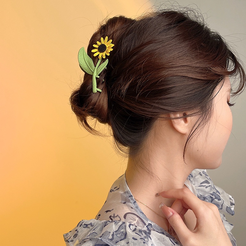 Kẹp tóc càng cua Kim Loại cành hoa vàng dễ thương