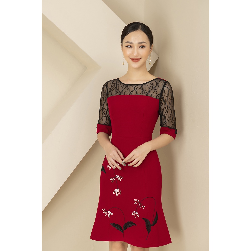 Váy Thiết Kế Nữ Luperi Tay Lỡ Dáng Xoè Nhẹ Phối Ren Chất Liệu Thái Chéo Cao Cấp LFV3104