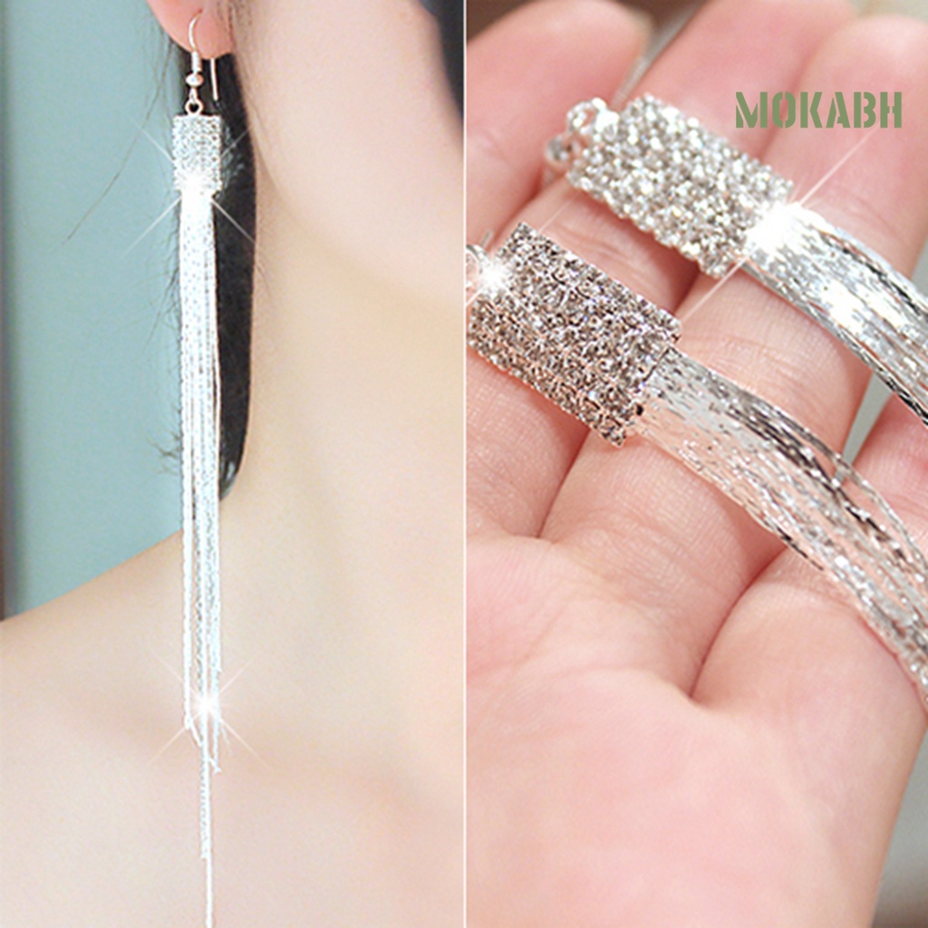 1 Đôi Bông Tai Dáng Dài Đính Đá Thời Trang Dành Cho Nữ