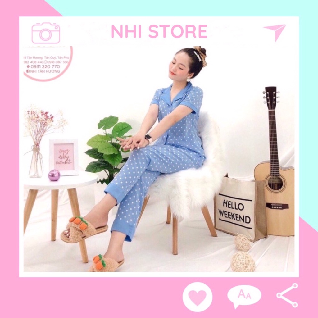 [FREESHIP 50K] BỘ MẶC NHÀ NHISTORE PIZAMA  QUẦN DÀI TAY NGẮN HỌA TIẾT CHẤM BI SIZE 45-75KG