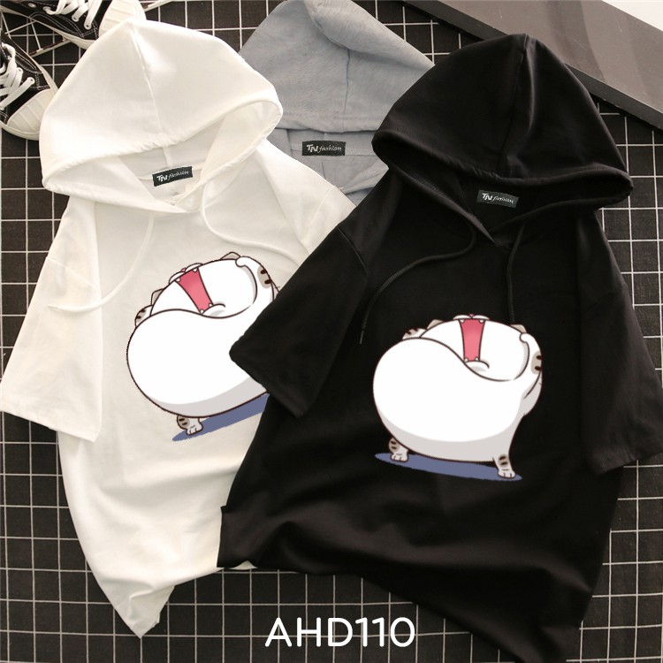 ⚡️ FreeShip 50k ⚡️ AHD110 Áo thun teen nam nữ HOODIE TAY LỠ CÓ NÓN hình mèo ami bụng bự