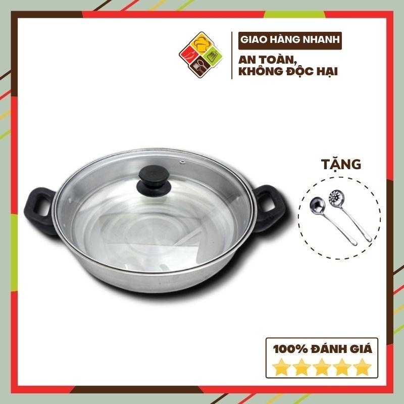 Nồi lẩu inox vung kính BEHOMEMALL Nồi nấu lẩu Nồi lẩu inox - Nấu được Bếp Từ Làm Nóng Cực Nhanh [TẶNG BỘ MUÔI MÚC]