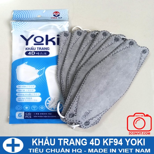 Túi 6 khẩu trang 4D KF94 Yoki 4 lớp kháng khuẩn chống bụi mịn tiêu chuẩn PM2.5