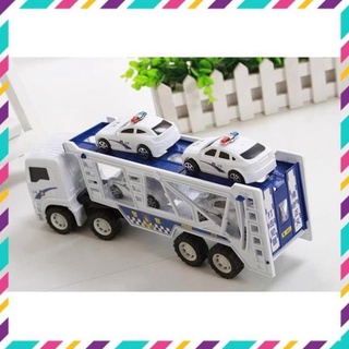 Đồ chơi xe tải 2 tầng chở ô tô cảnh sát - xe cảnh sát - xe 2 tầng