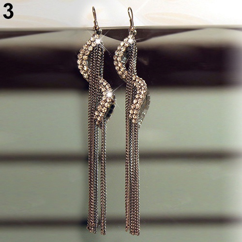 Cặp khuyên tai dài phối tua rua kết đá nhân tạo đẹp mắt cho nữ