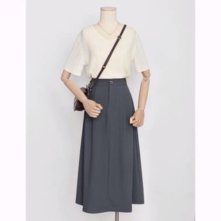 Chân váy midi lưng cao tôn dáng  phong các Nhật Hàn cổ điển