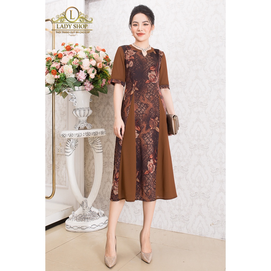 Váy Đầm trung niên Ladyshop đầm lụa thời trang nữ phối voan cao cấp TK681