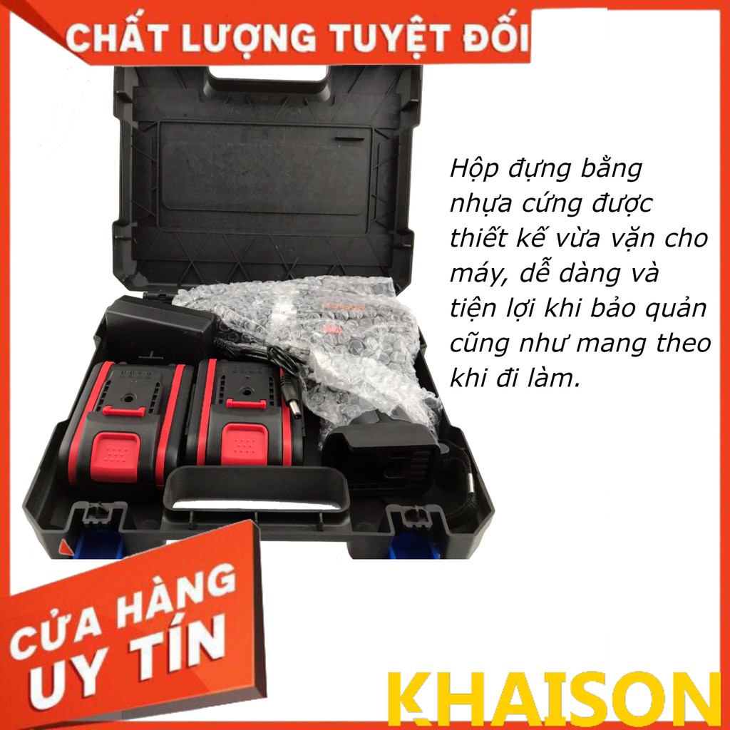 Máy khoan pin, máy bắt vít dùng pin có búa chính hãng Khaison màu đen tặng mũi khoan