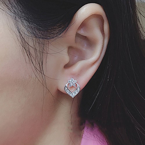 Bông Tai Bạc Hình Trái Tim Khóa Bấm Tròn - Minh Canh Jewelry