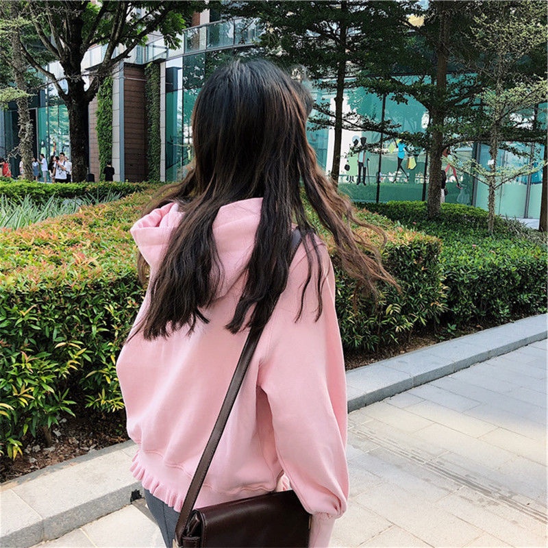 Áo Khoác Hoodie Dáng Rộng Ngắn Vải Lông Cừu Dày Dặn Phong Cách Chic Hồng Kông Cổ Điển Thời Trang Mùa Đông Cho Nữ