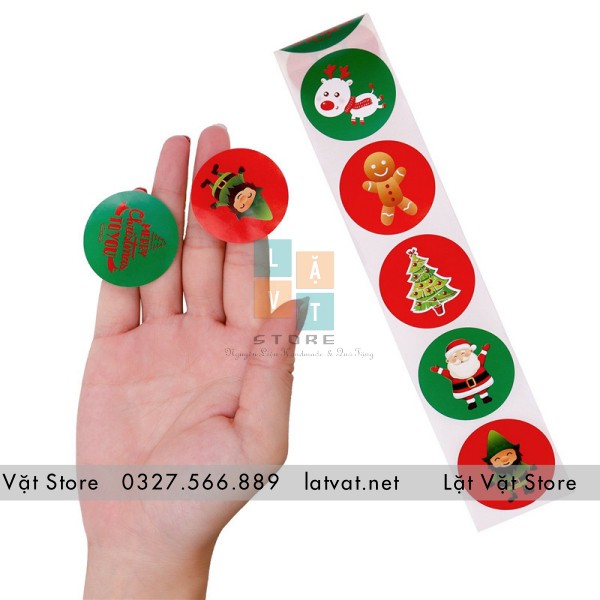 Tem tròn in màu gián sản phẩm Chúc mừng giáng sinh - Ông già Noel