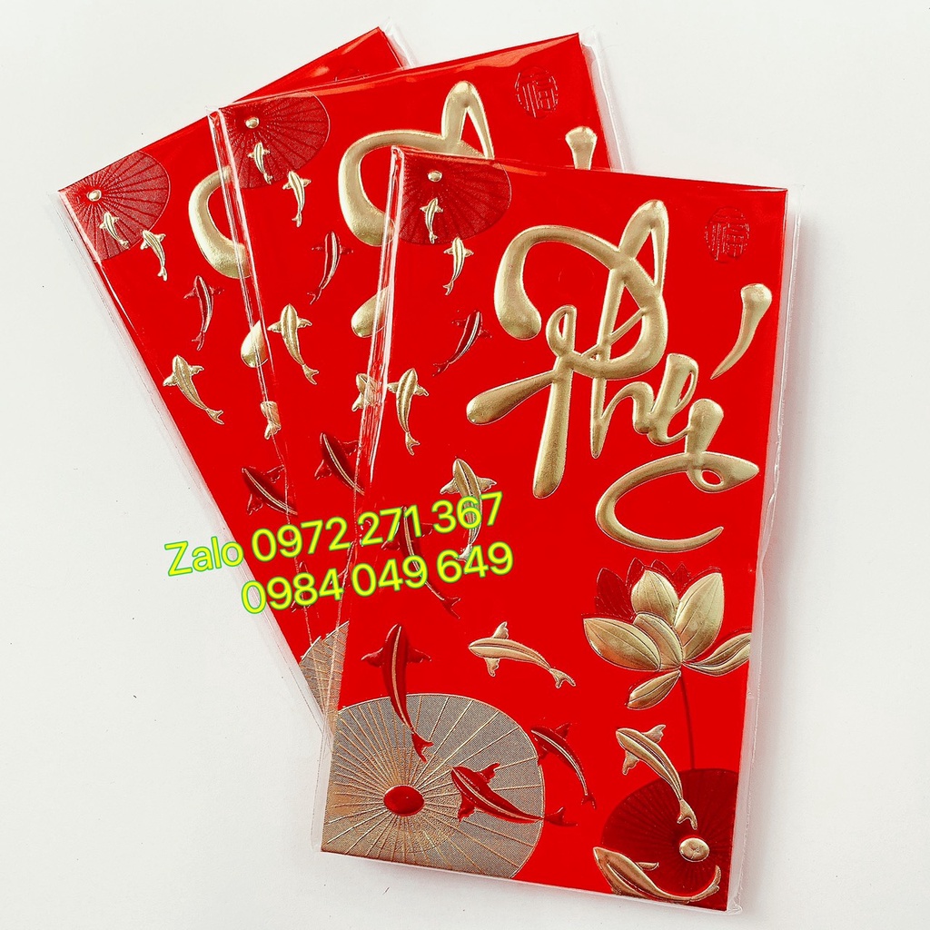 Bao lì xì đỏ mừng Năm mới 2022 trang nhã, lịch sự có nắp - In hình 3D chất lượng cao - Túi 6 chiếc