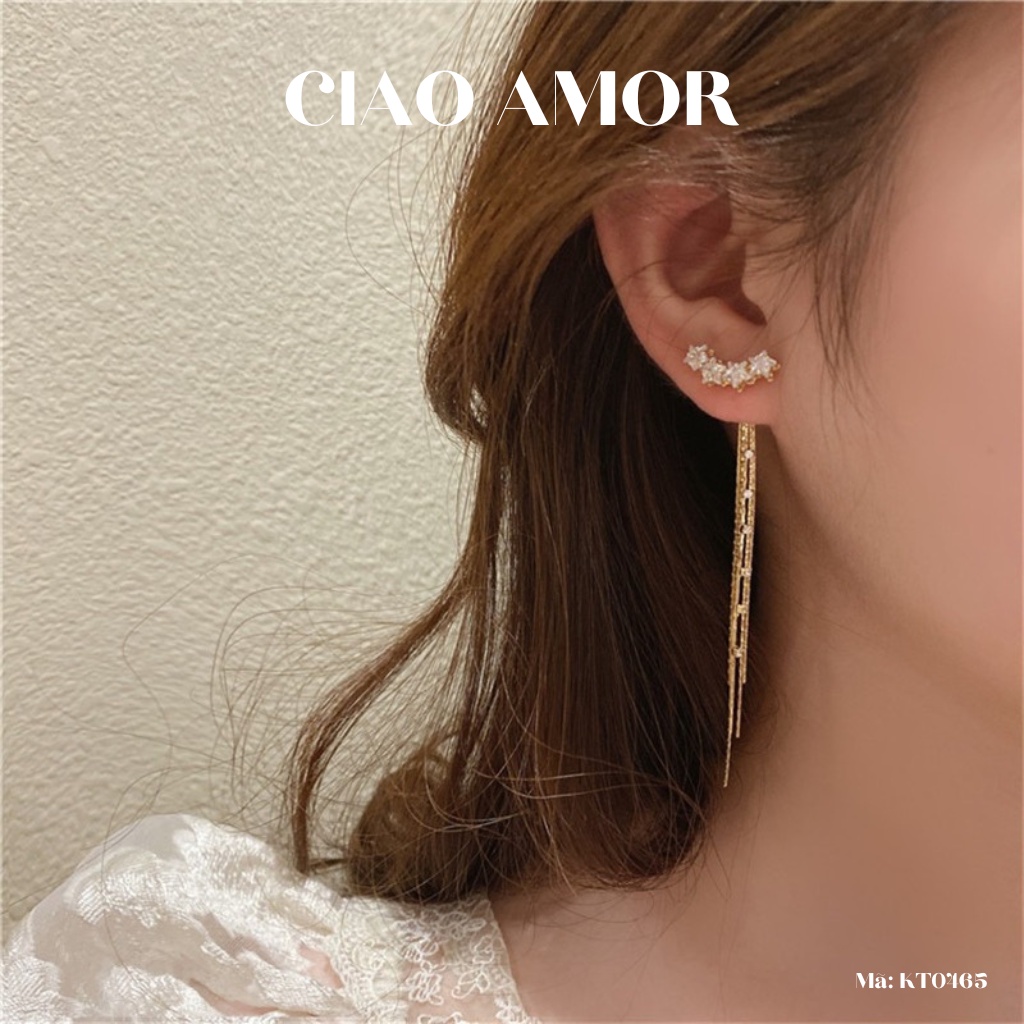 Khuyên tai nữ, Bông tai nữ ngôi sao Bling dài sang trọng Trang sức Ciao Amor - KT0463