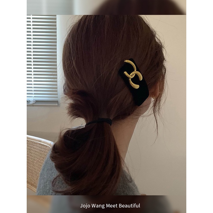 Kẹp Tóc Nhung Đen Đính Ngọc Trai Nhân Tạo Thời Trang Dành Cho Nữ