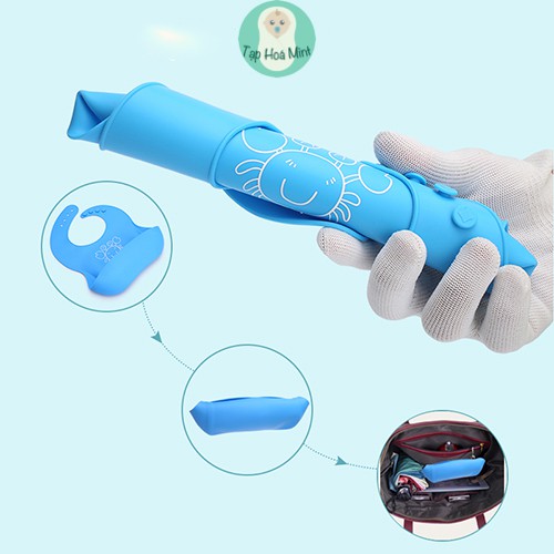 Yếm ăn dặm chống thấm Silicone chống thấm, gấp gọn cho bé - Mint ăn dặm