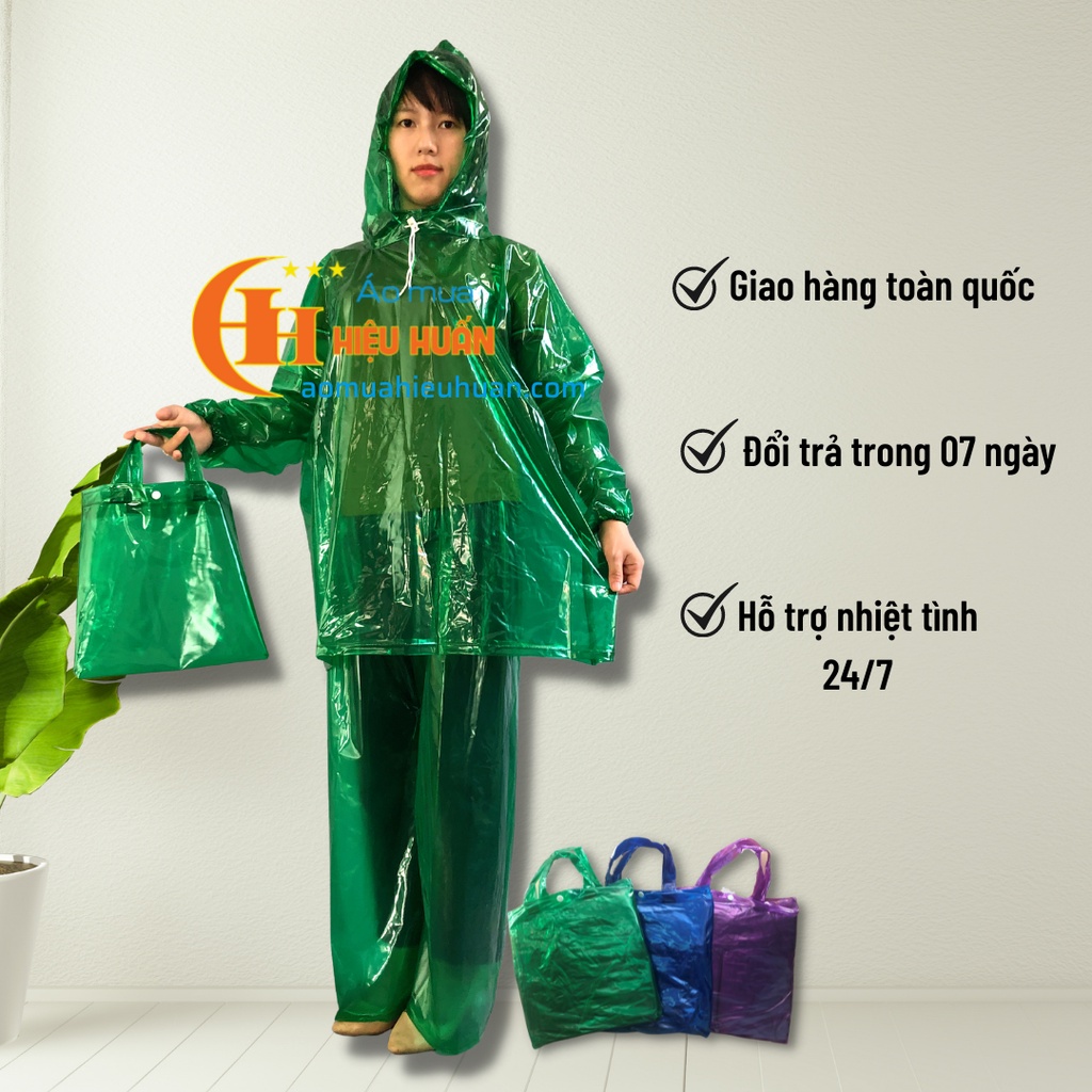 Áo Mưa Bộ 1 Người, Áo Mưa Trong Suốt PVC dẻo Aomuahieuhuan