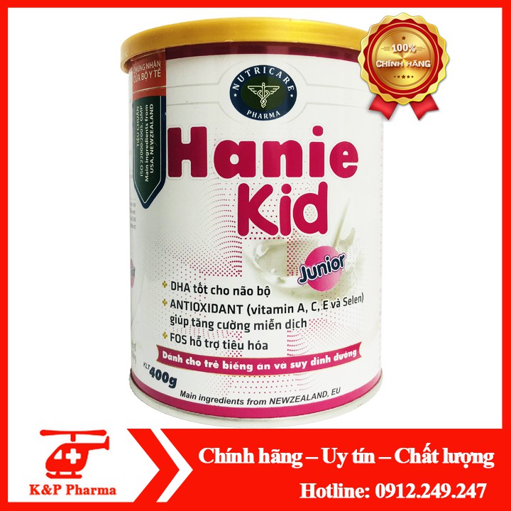 ✅ (CHÍNH HÃNG) Hanie Kid Junior 400g - Sữa viện dinh dưỡng, dùng cho trẻ biếng ăn, còi xương, chậm lớn, suy dinh dưỡng