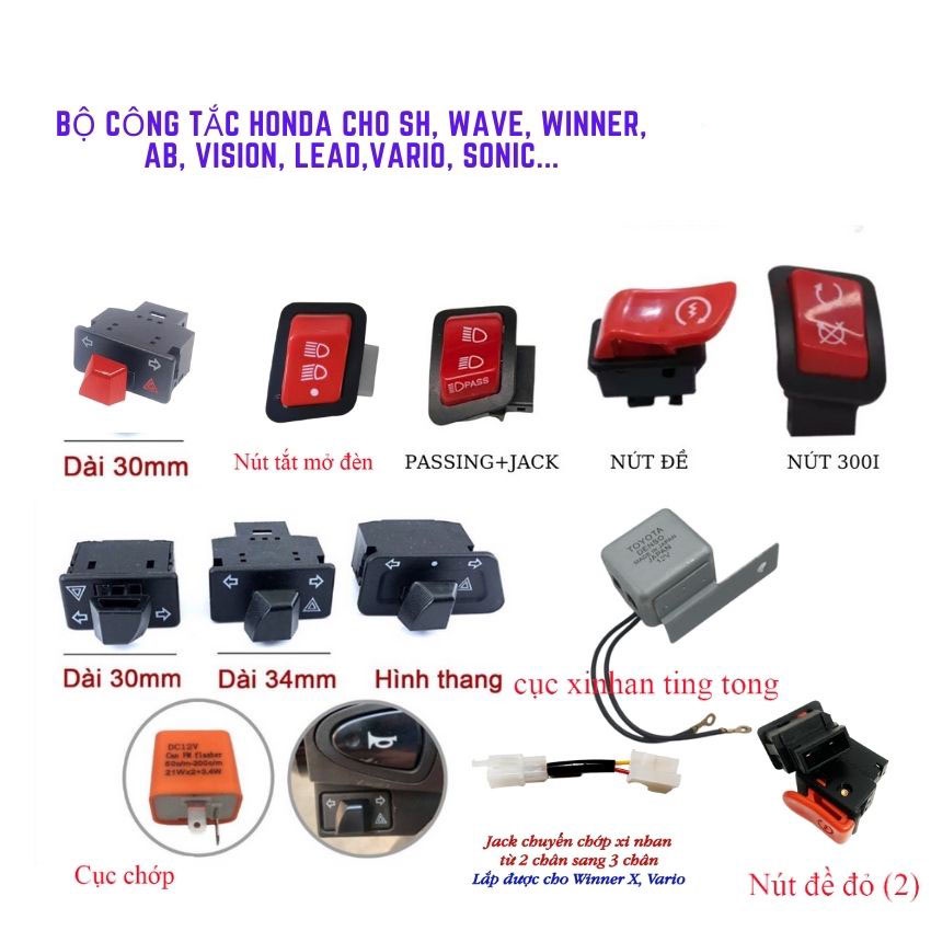 Công Tắc Đỏ Honda / Công Tắc Xi Nhan Đỏ / Passing Đỏ Lõi Đồng