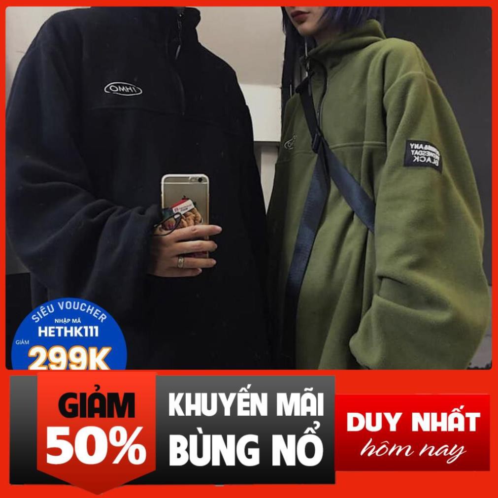 11.11 Áo nỉ cao cổ thêu chữ THMO unisex phom to bo gấu dáng rộng chất nỉ bông siêu rẻ