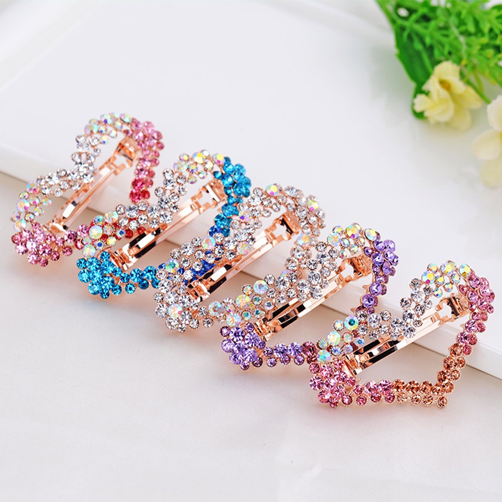 Kẹp tóc kim loại hình trái tim đính đá xinh xắn