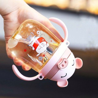 [Tặng dây đeo] Bình Tập Uống Nước Cho Bé 350ml Tiện Dụng hình con heo