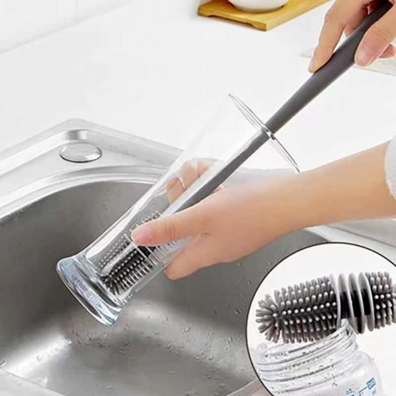 Cọ Vệ Sinh Bình Nước Bằng Silicone Có Tay Cầm Dài Xoay 360 Độ Đa Năng Tiện Dụng
