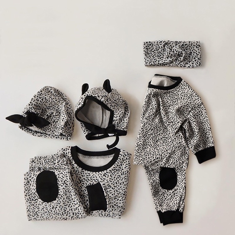 Set da báo, set bộ thu đông màu beo cho bé phong cách Hàn Quốc