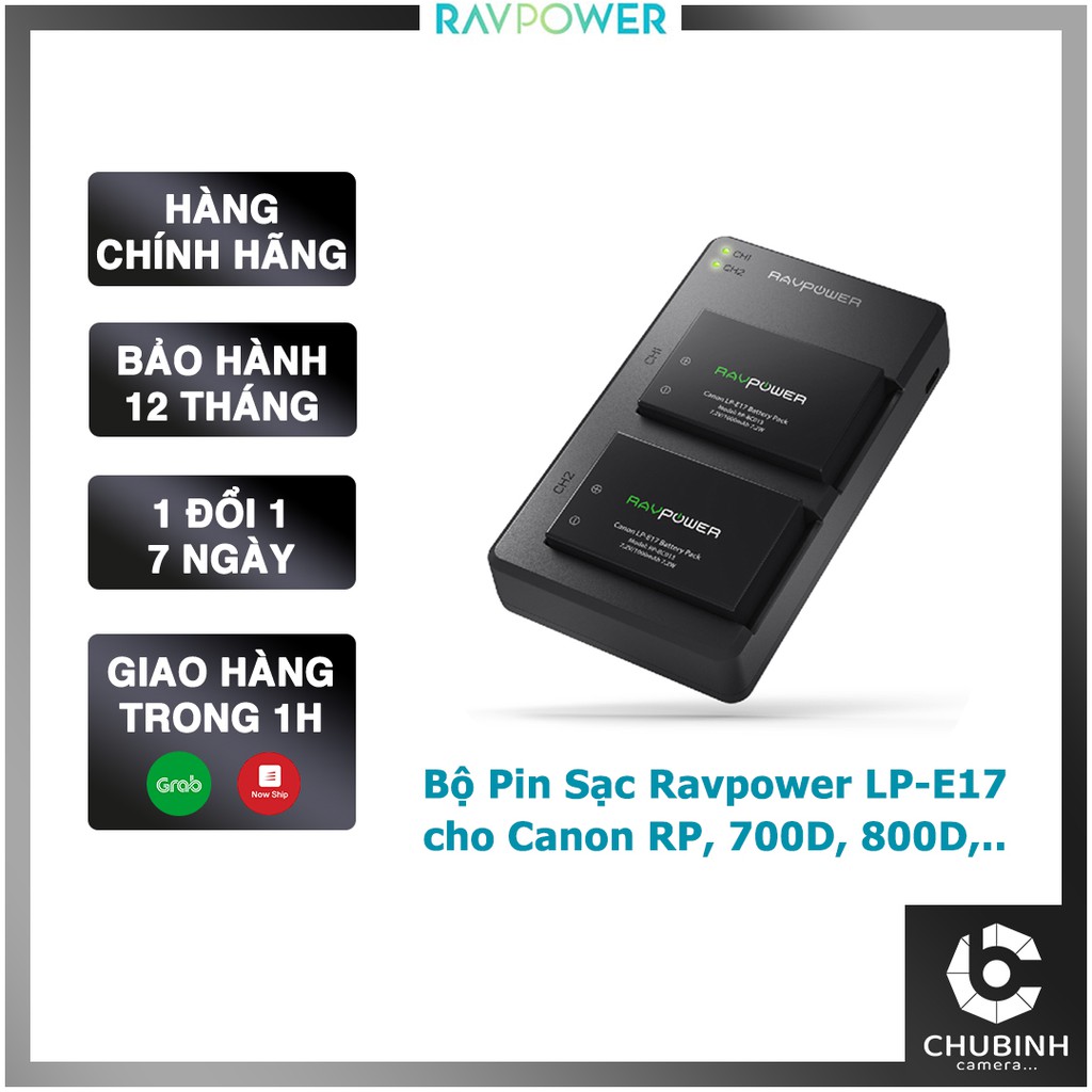 Bộ Pin + Sạc Canon LP-E17 Ravpower RP-BC013 ( cho EOS 77D, EOS 750D, EOS 760D, EOS 8000D, EOS M3, EOS M5,...) | Chính Hã