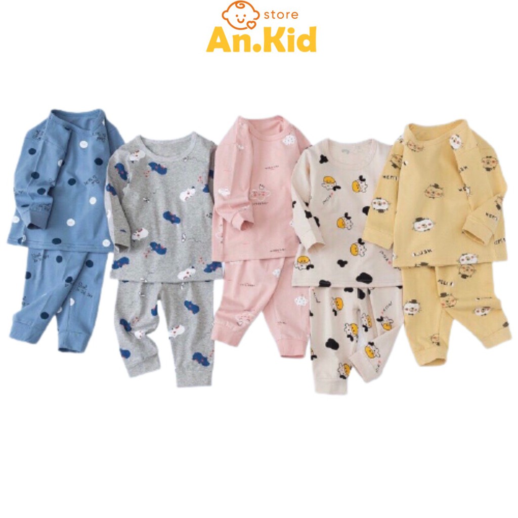 Đồ Bộ Dài Tay Bé Trai, Bé Gái Minky Mom Vải Thun Lạnh Hoạ Tiết Hình Mây, Hình Con Vật, Bộ Mặc Nhà Cho Bé AN.KID