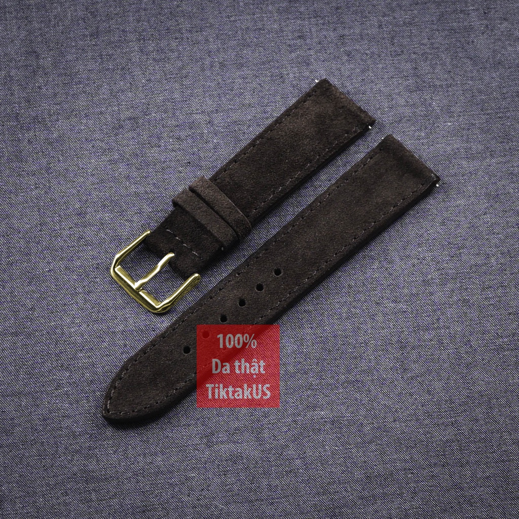 Dây đồng hồ da bò Vintage da lộn khóa thép mạ vàng GOLD, nhiều màu, đủ size 18mm - 19mm- 20mm - 21mm - 22mm