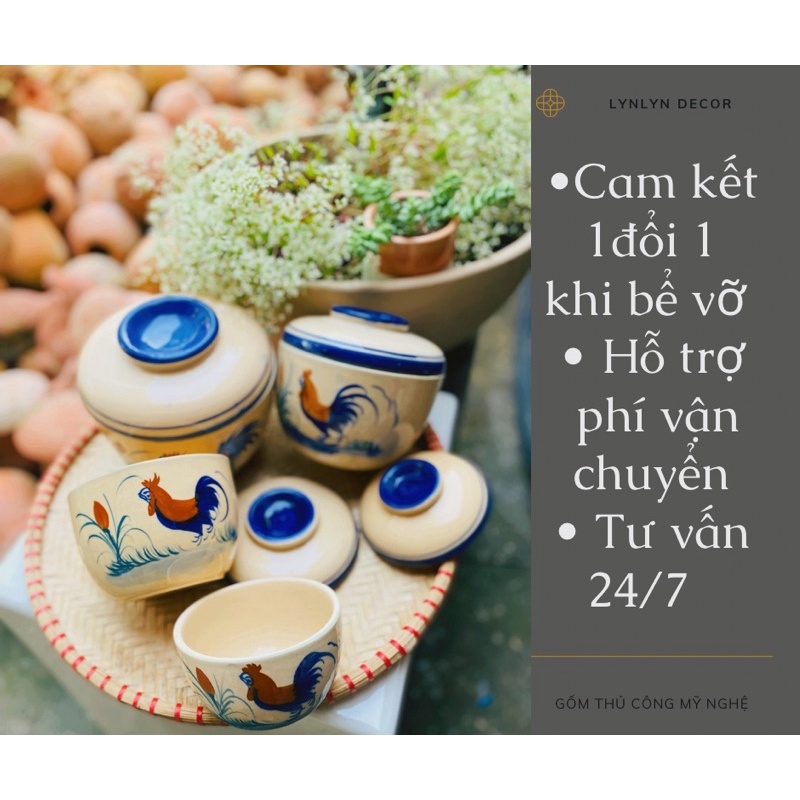 Thố 20 ( C9*13cm) Hoạ Tiết Gà/ Xanh Vẽ Tay Cao Cấp < Ảnh Thật 100% >