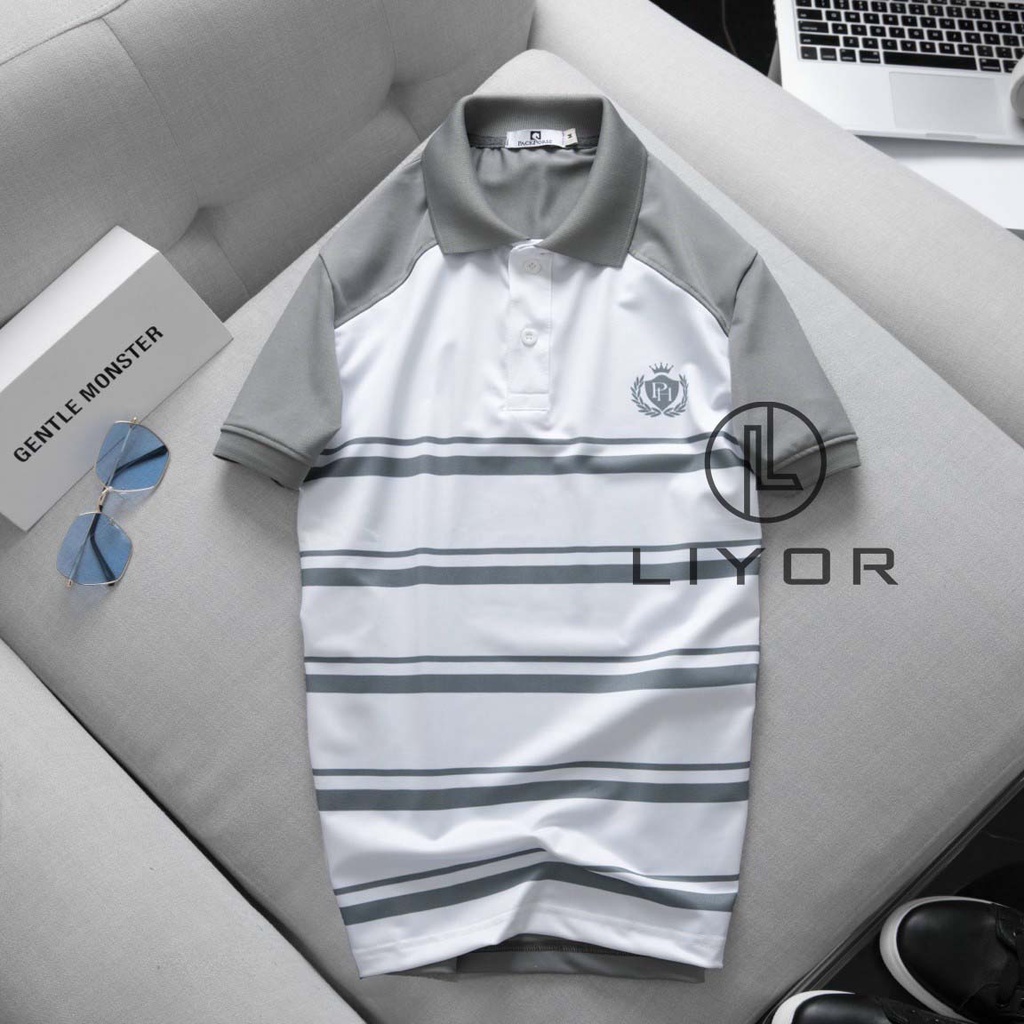 Áo thun, áo phông nam POLO sọc ngang phối màu in hình sắc nét Liyor - ACB4076