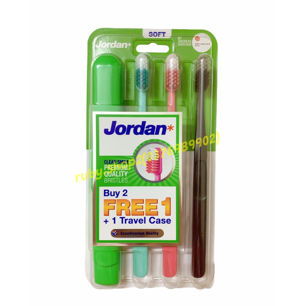 Sét 3 bàn chải JORDAN Clean Smile tặng hộp đựng bàn chải chuẩn hàng Malaysia