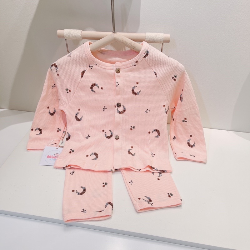 Bộ quần áo thu đông cài cúc chất liệu cotton tổ ong dễ thương cho bé QA35 Mimo Baby