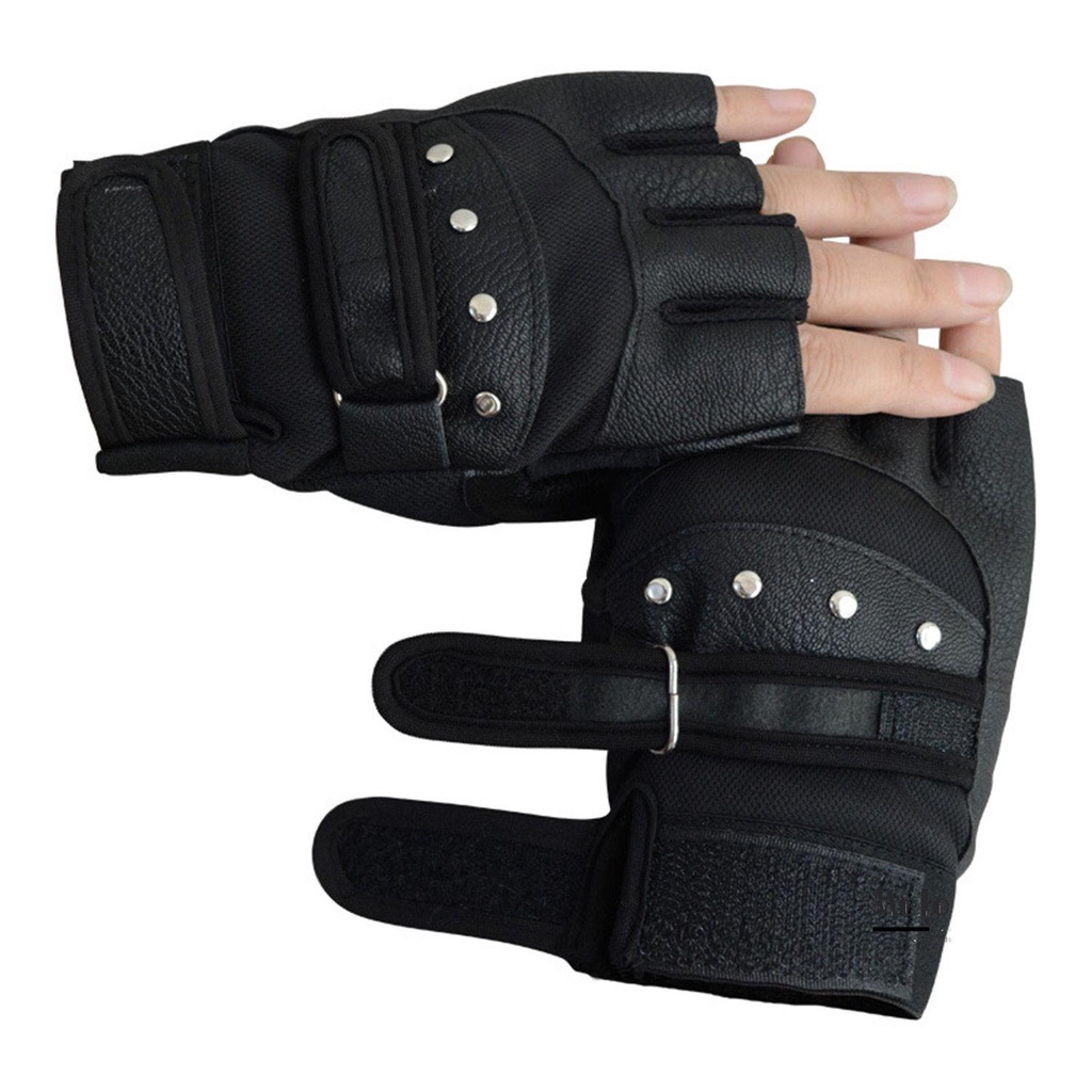 Đôi găng tay da hở ngón đính đinh tán cá tính thời trang