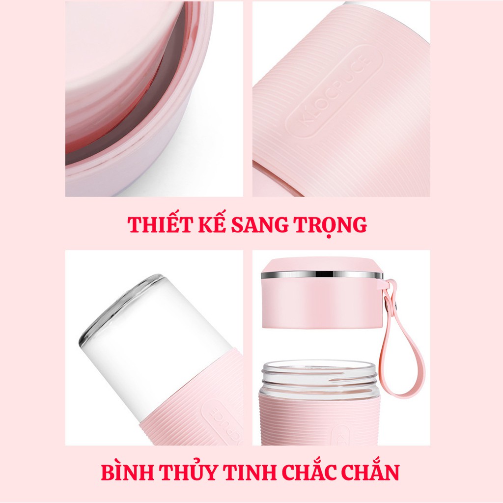 Máy Xay Sinh Tố Cầm Tay Mini Đa Năng JUICER Bình Thủy Tinh Dung Tích 400mL,Pin 2000mA Sạc USB