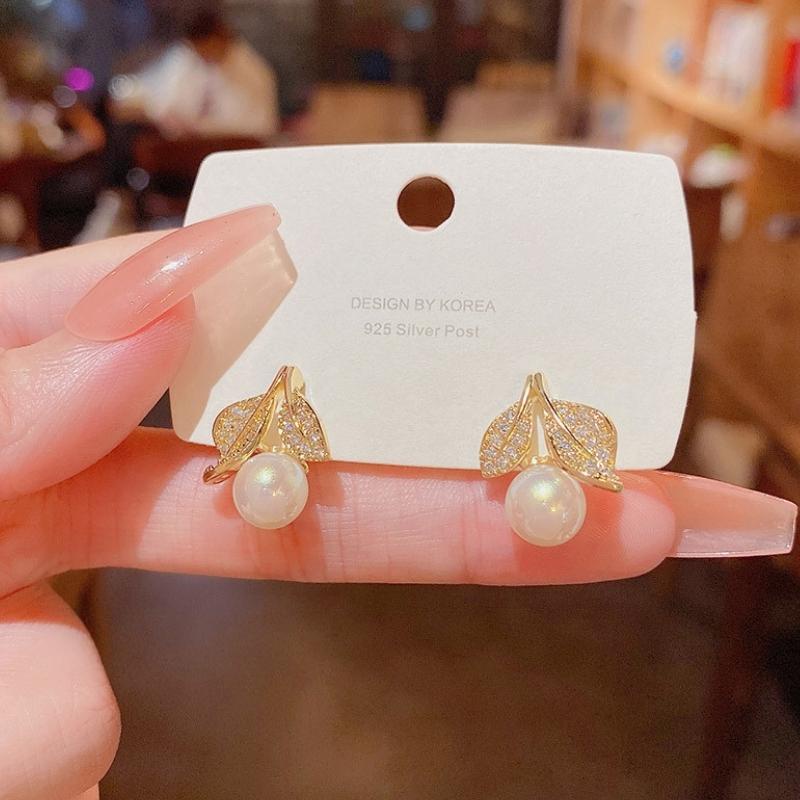 [HÌNH CHỤP THẬT] Bông tai ngọc nhân tạo đính đá sang trọng cao cấp chuôi bạc 925