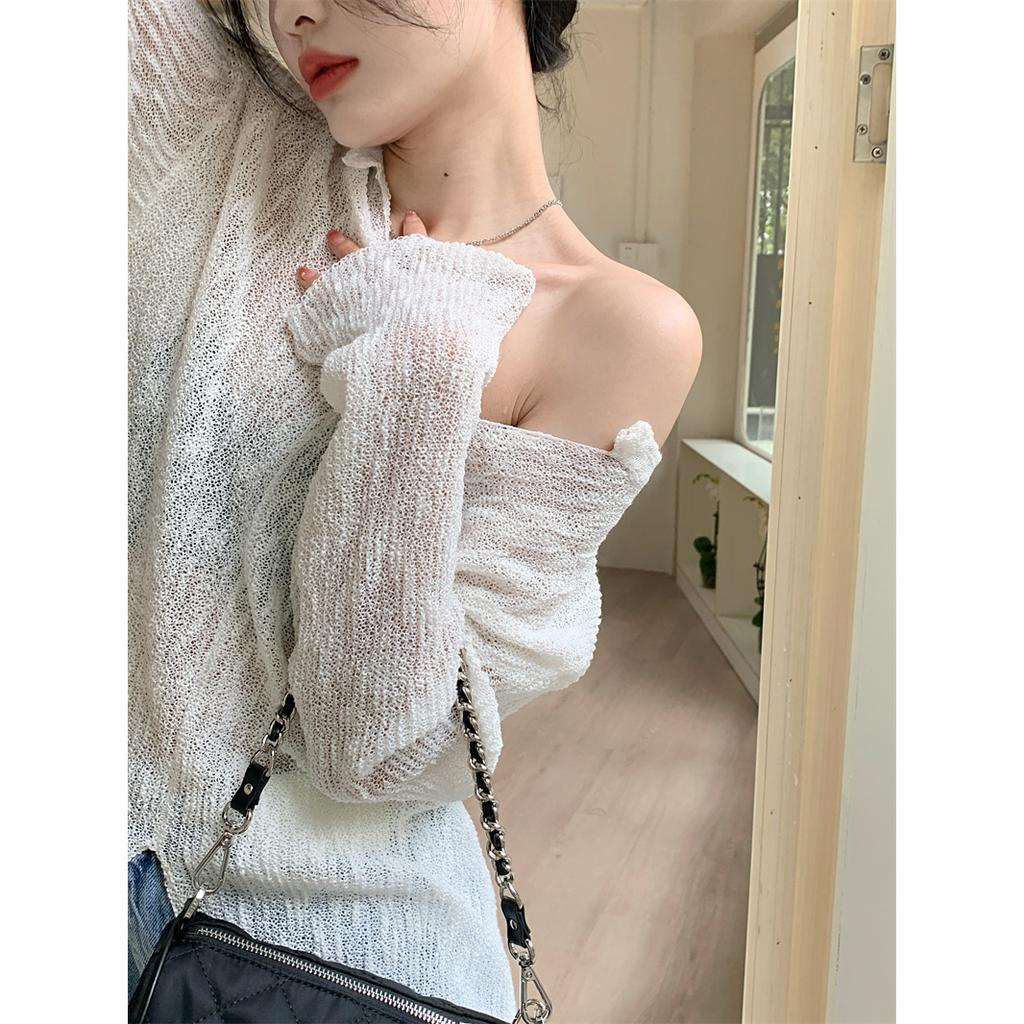 Áo Len Tay Dài Cổ Chữ V Dáng Rộng Xẻ Tà Màu Trơn Thời Trang Mới