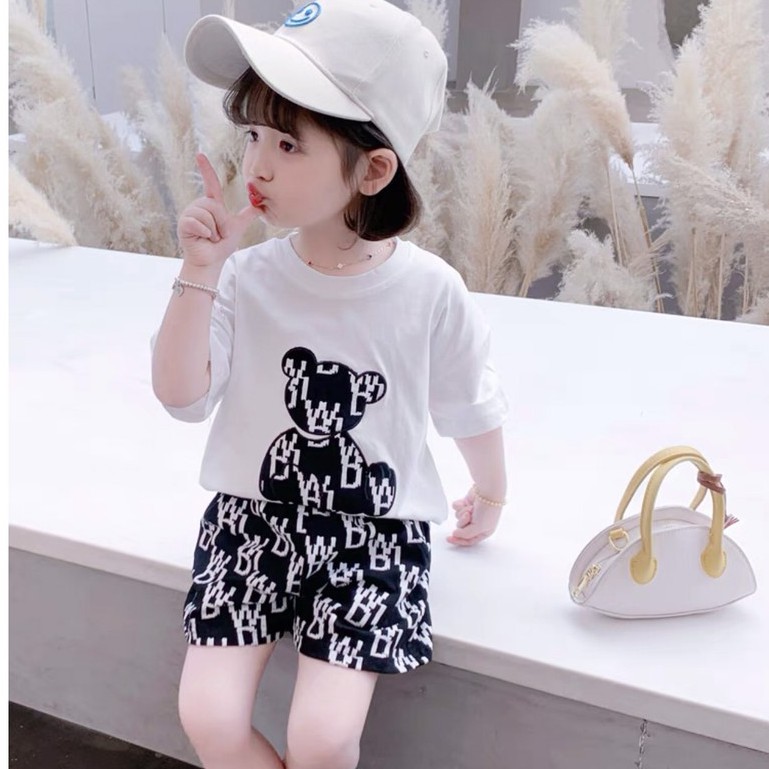 Bộ đồ bé gái Con Xinh cotton gấu JURI, set quần áo trẻ em 5 đến 14 tuổi