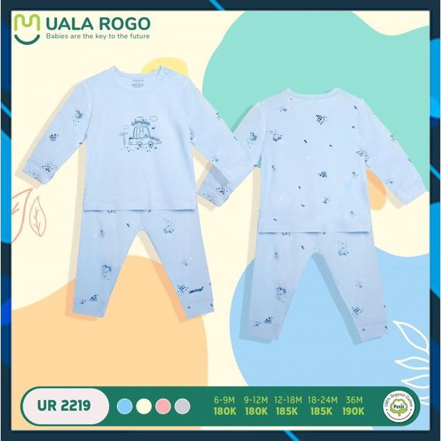 UR 2219 Bộ quần áo dài tay cài vai Uala rogo chất liệu petit cho bé trai, bé gái từ 6 tháng đến 3 tuổi (có 5 màu)