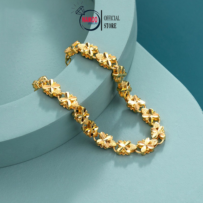 Lắc Tay Vàng Xi Mạ 24k Cao Cấp, Vòng Tay Nữ Hoa Mai Có chốt điều chỉnh độ rộng L250 Namo Jewelry