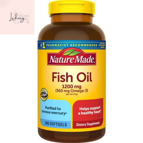 Thực phẩm bổ sung: Dầu cá Nature Made Fish Oil 1200mg, 360mg Omega-3, 200 Viên (Mẫu mới) - Nhập khẩu Mỹ