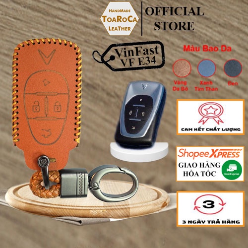 Bao da VinFast VF E34,E34,VFE34 ô tô xe điện chìa khoá smartkey chât liệu da bò hoàn thiện bằng tay Toaroca