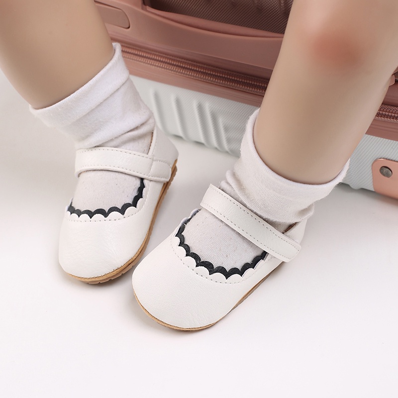 Giày Da PU Đế Cao Su Chống Trượt Đính Nơ Xinh Xắn Cho Bé Gái