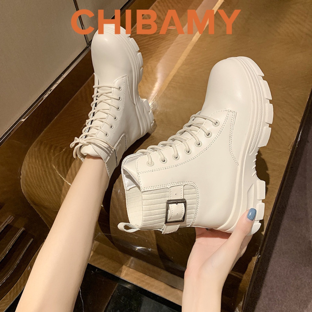 Bốt (Boots) nữ hàn quốc cổ chun CHIBAMY đế răng cưa cao 5p chất da lì
