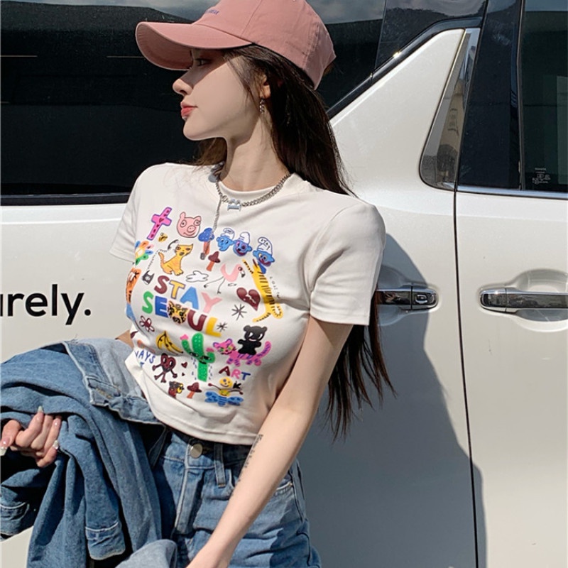 Áo Thun Croptop Tay Ngắn Màu Sắc Thời Trang Cho Nữ