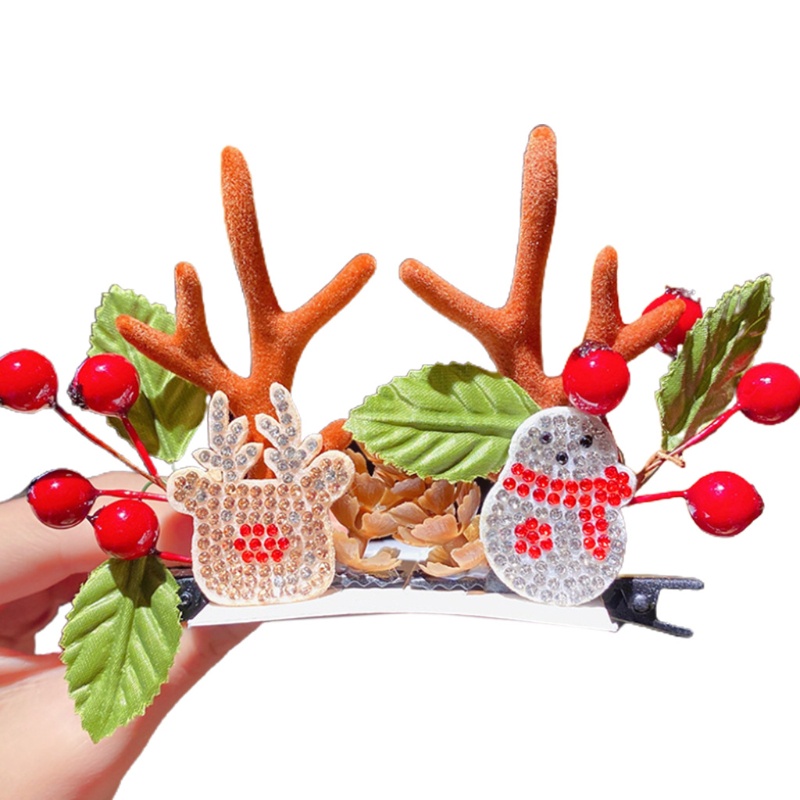 Set 2 Kẹp Tóc Hình Sừng Tuần Lộc Giáng Sinh Dễ Thương Cho Nữ