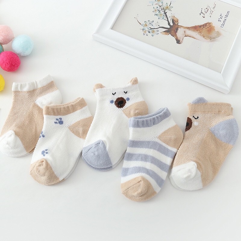 Tất điều hòa cho bé mềm mại, set 5 đôi tất Kid's Socks thoáng khí đủ size từ 0-3 tuổi