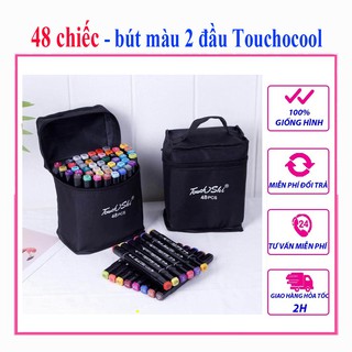 Bút Màu Marker 48 Cây 2 Đầu Lông Deli GIÁ SỈ Cho Bé Tập Tô Bộ Touchocool Kèm Túi Vải