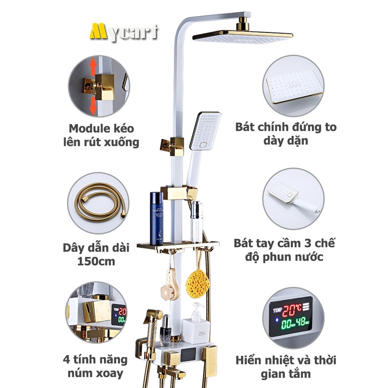 Bộ sen vòi tắm đứng, Sen cây tắm đứng Hiển thị LED nhiệt độ - Máu Trắng Ống HCN